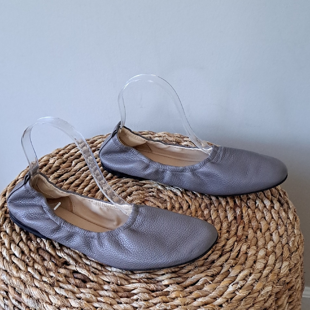 M.Gemi Womens Grey Pebbled Leather Casual Ballet Flat Elastic Trim‎ EU40/US9.5